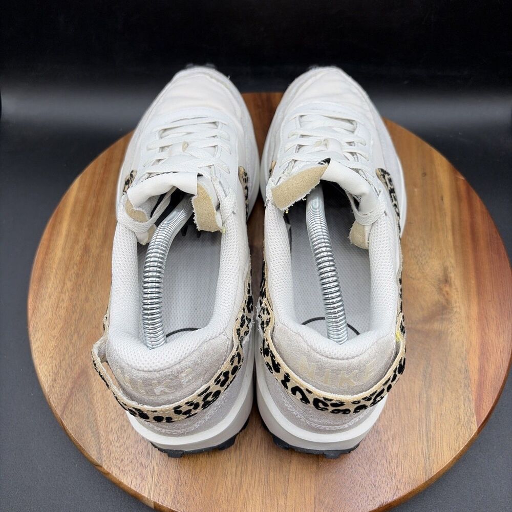 Nike Women's White Cream Athletic Sneakers with Leopard Swoosh - Picture 5 of 8